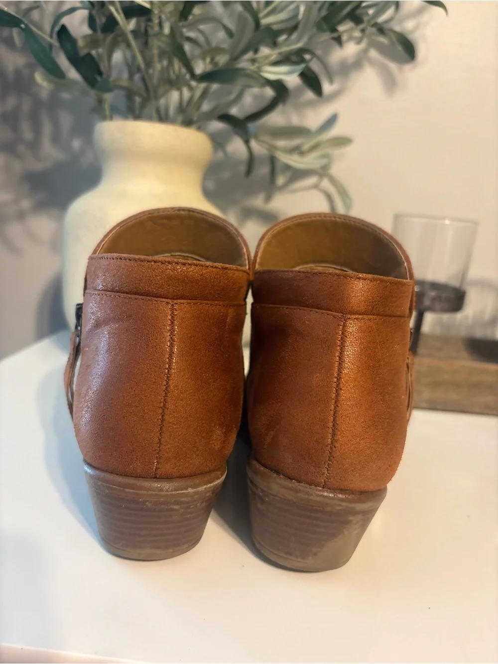 Women's Suede Ankle Booties in Camel Brown